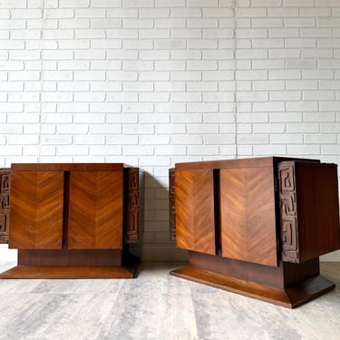 Mid Century Modern Brutalist Tiki Nightstands 