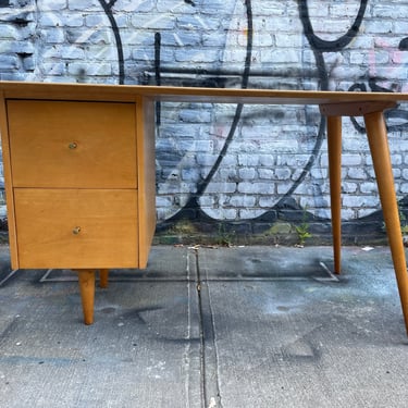 Vintage Paul Mccobb mid century modern writing desk maple 2 drawer planner group blonde maple finish 