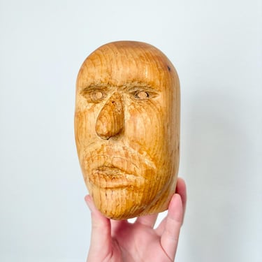 Vintage Hand Carved Wooden Face Art Sculpture 