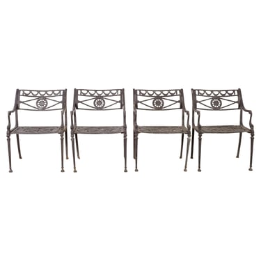 Set of Four Neoclassical Dolphin and Star Garden Dining Chairs