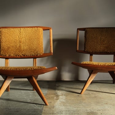 Paul László Shearling Lounge Chairs for Glenn of California, 1950s