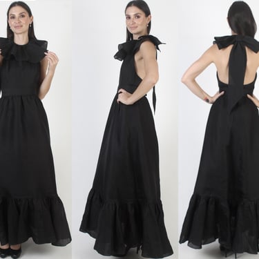 Vintage Nina Ricci Boutique Dress, Black Evening Gown, Designer Mid Century 