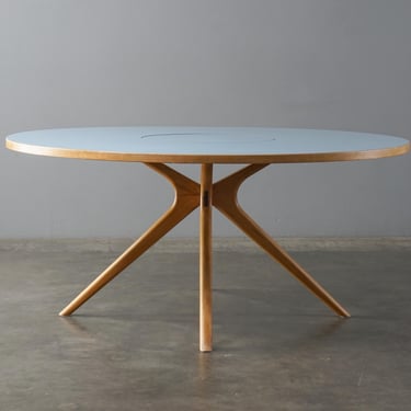 5ft Round Mid-Century Modern Dining Table with Robin's Egg Blue Top 