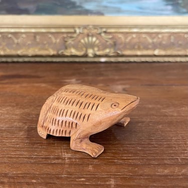 Free shipping within continental US - Hand-Carved Mid-20th Century Wooden Frog Sculpture with Incised Detailing 