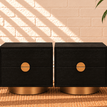 Pair of Jimena 2-Drawer Nightstands in Charcoal with Brass Metal Accents
