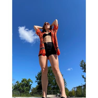 y2k flame button up vintage box fit skater top 