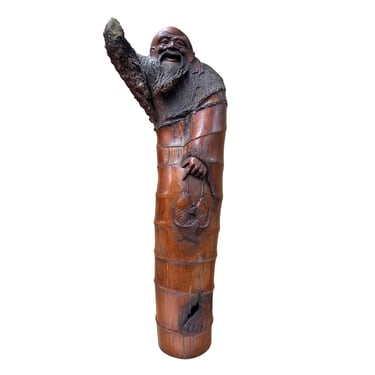 Natural Bamboo Curved Old Man Fishing Art Figure ws4788E 