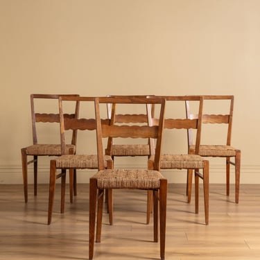 Set of 6 Italian Scalloped Back Dining Chairs Manner of Ico Parisi, 1940's