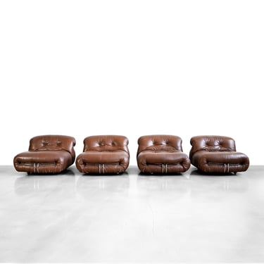 Soriana Lounge Chairs in Brown Leather by Afra and Tobia Scarpa for Cassina - Set of Four 