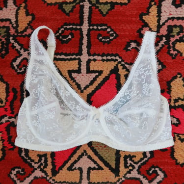 Vintage Christian Dior White Sheer Floral Lace Underwire Bra