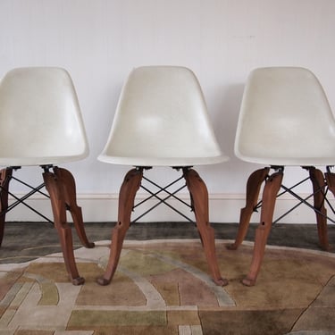 3 Available: Rare MODERNICA EAMES Fiberglass Shell Side CHAIR, Parchment Prince Charles Dowel Base Mid-Century Modern dsw wood herman miller 
