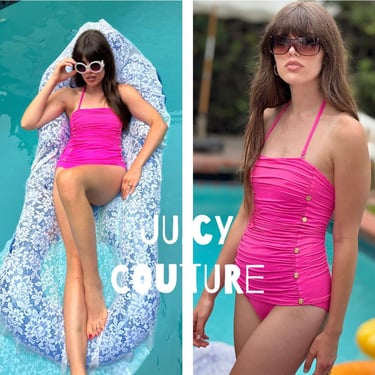 JUICY COUTURE pin up One piece hot Pink Swim suit Bathing Suit Ruffled S M 