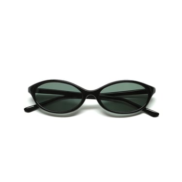 Authentic 1990s Mod Black Oval Narrow Frame Sunglasses 