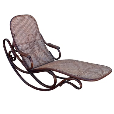 Vienna Secession Bent Oak & Cane Chaise Lounge Rocker No.7500 by Gebrüder Thonet 