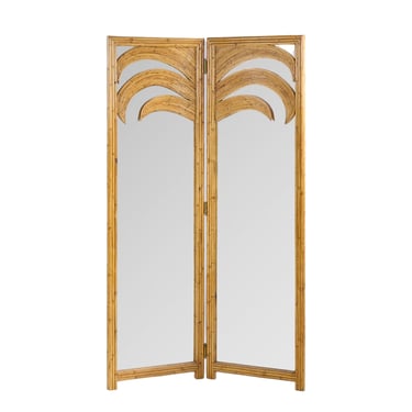 Vivai del Sud Mid Century Italian Bamboo Rattan Palm Tree Folding Screen Mirror - mcm 
