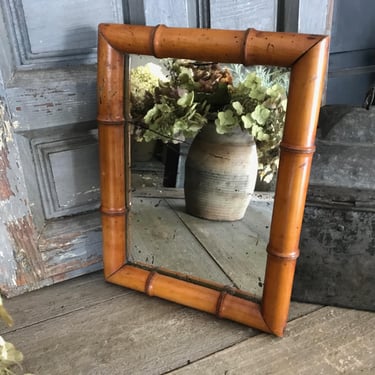 French Chunky Bamboo Mirror, Boudoir, Wood Frame, Small Size, Chateau Decor, French Farmhouse 