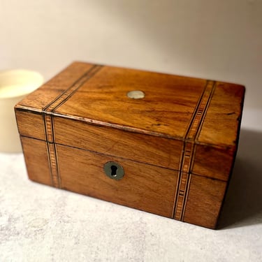 Antique 19th Cent English Dresser Box Mother Pearl and Marquetry 