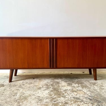 Vintage 1960s Danish Modern Super Slim  Teak Tambour Door Sideboard or Credenza by RS Furniture (Canada) 