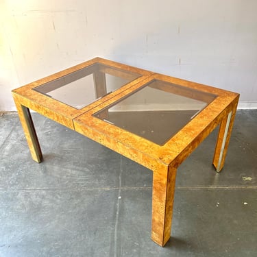 Vintage MCM Burlwood & Glass Dining Table 