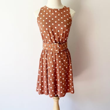 Size XS My Michelle Dress Brown Polka Dot Belted Vintage 90s Fit Flare 