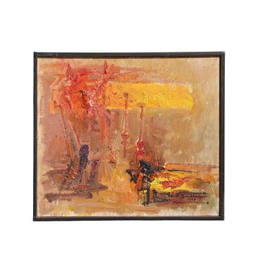 Hans Gustav Burkhardt Mid Century 1969 Signed Abstract Original Oil Painting - mcm 