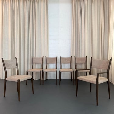 Mid-Century Modern Mahogany And Suede Dining Chairs By Paul McCobb For Calvin