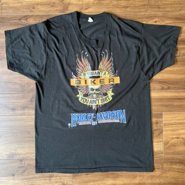 Vintage 80s Harley Davidson Biker Black Paper thin tee T shirt XS S 