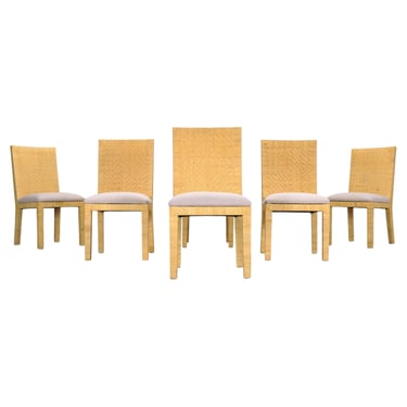 Set of Six Woven Vegan Leather Dining Chairs by Budji Layug