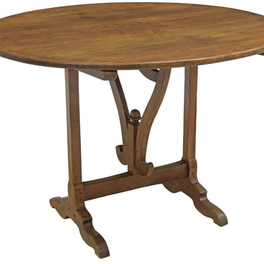 Rustic Antique French Wine Tasting Table - Provincial Vineyard Solid Wood Folding Tilt-Top Vendange Vigeron Table 