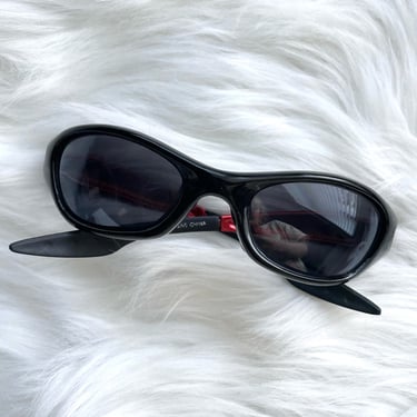 Vintage Y2K Black and Red Safety Sunglasses 