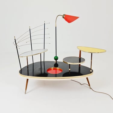 Super Rare Mid century Large German Plant Stand with Floor lamp colorful Minimalist Plant Stand by Friwa west Germany, 1960s 