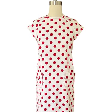 Vintage 1960’s mod style red polka dot print shift dress, Banberry Cross label 