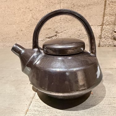 Metallic Dark Brown Glazed Ceramic Teapot Pottery Mid-Century Modern 
