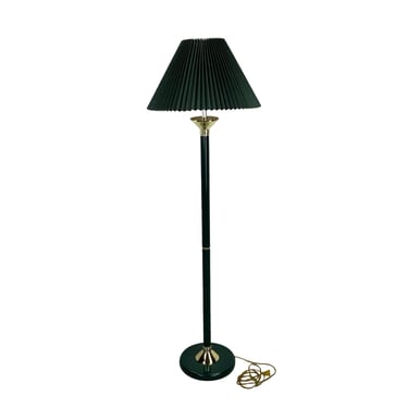 Hunter Green & Brass Floor Lamp, Classic Pleated Shade, Hollywood Regency Decor 