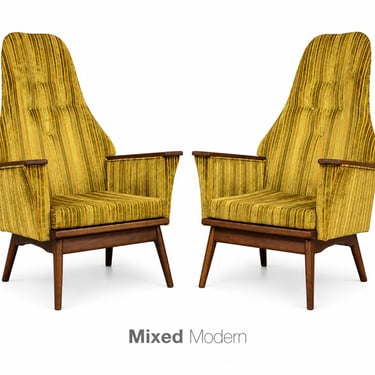 Adrian Pearsall Yellow Walnut Lounge Chairs - A Pair 