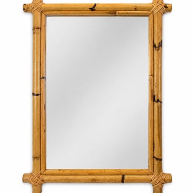 Vintage Bamboo Mirror with Woven Rattan Corners