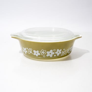Vintage Pyrex Spring Blossom Green 471 Cinderella Round Casserole 1 Pint 1972-1979 Retro Kitchen 