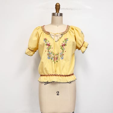 Vintage 70s Embroidered Top | Hungarian Peasant Blouse | Size Medium 