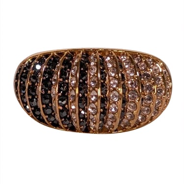 Swarovski - 18K Rose Gold Plated Stainless Steel Ring w/ Black & Clear Crystal Sz 7.5