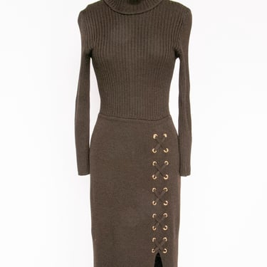 1980s St. John Dress Wool Knit Brown XS 
