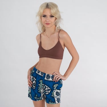 90s Swim Shorts Hawaiian Board Shorts Blue Tropical Floral Print Swim Trunks Bathing Suit Surf Retro Boho Bottoms Vintage 1990s Small Medium 