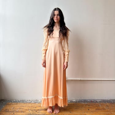 True Vintage 1970s Gunne Sax Pink Satin Bishop Sleeve Dress, Gunne Sax Bridal, Gunne Sax Size 5 