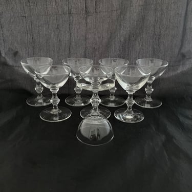 Set of 2 Mid Century Modern Cordial / Sherry / Port / Small Liquor Cocktail Glasses, Bamboo Knob Cut Stem, Art Deco, Tiki, Libbey Georgian 