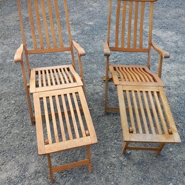Pair of Teak Steamer Lounge Chairs 48 x 38