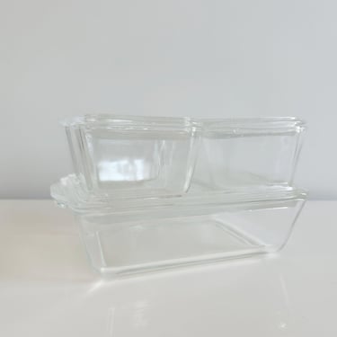 Vintage Clear Glass Pyrex Refrigerator Dish Complete Set #503 #502 #501 USA 1970s 