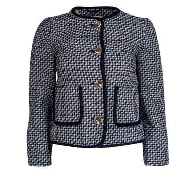 Kate Spade - Navy, Blue, & White Print Collarless Jacket Sz 0