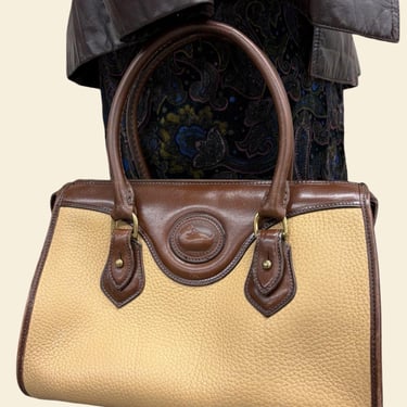 Vintage Dooney & Bourke All-Weather Leather Convertible Satchel Retro 1990s Preppy + Pebbled Leather + Camel and Brown + Top Handles 