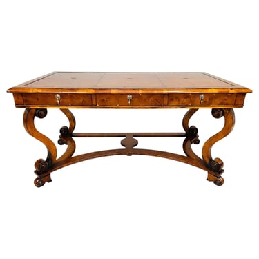 William & Mary 17th Century Style Scroll Leg Leather Top Library Table Or Desk 