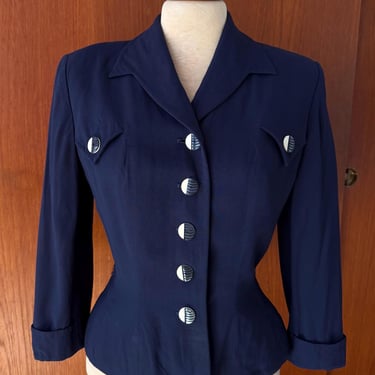 Waist 28.3” True vintage 1950s navy blue blazer! 