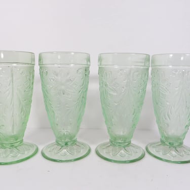 Vintage Tiara Chantilly Green Sandwich Glass Decanter Carafe 